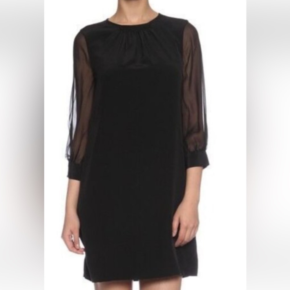Kate Spade Black Silk Shift Dress Size 6 Sheer Sleeves